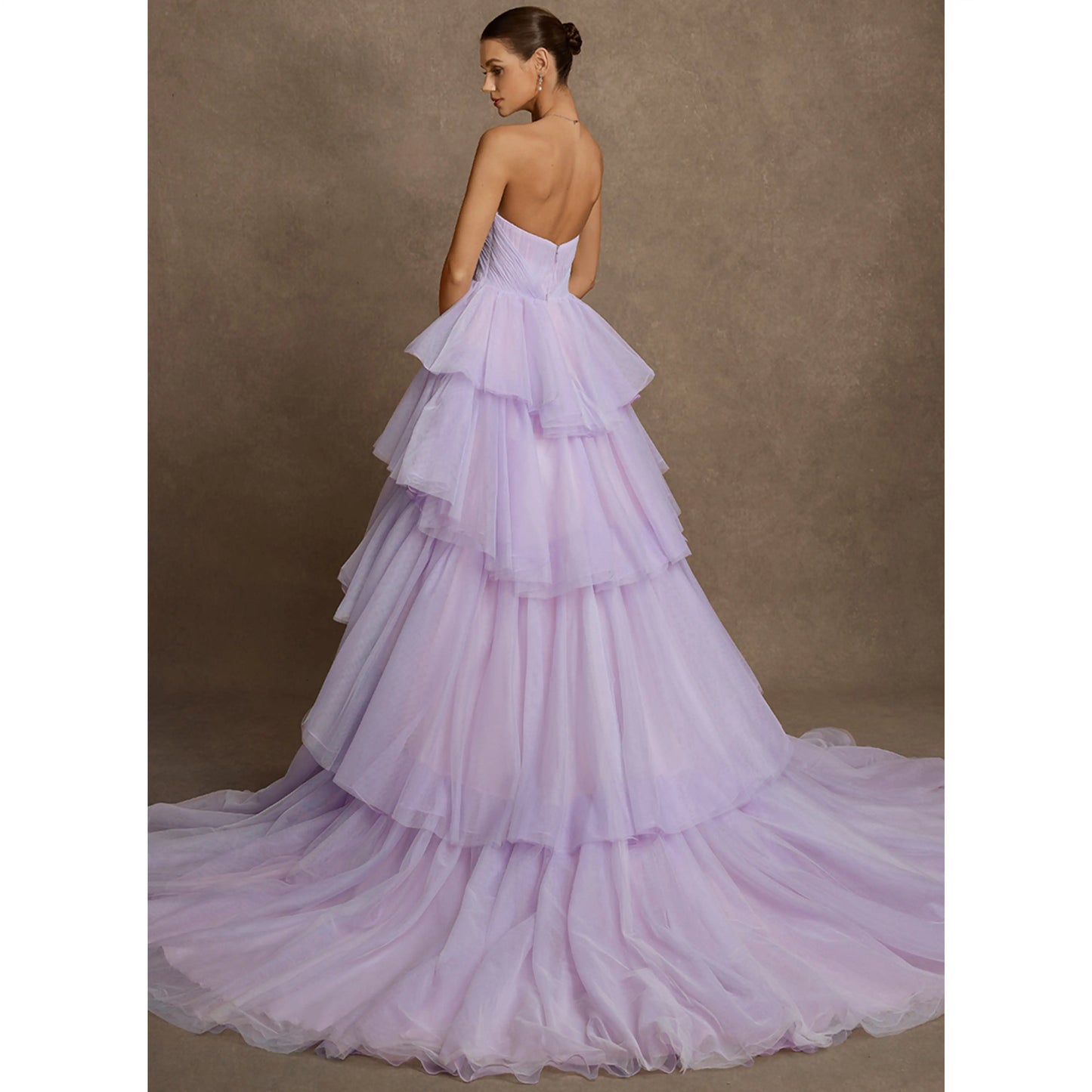 Elegant A-Line Sweetheart Sleeveless Tiered Ruffle Lavender Floor-Length Wedding Gown