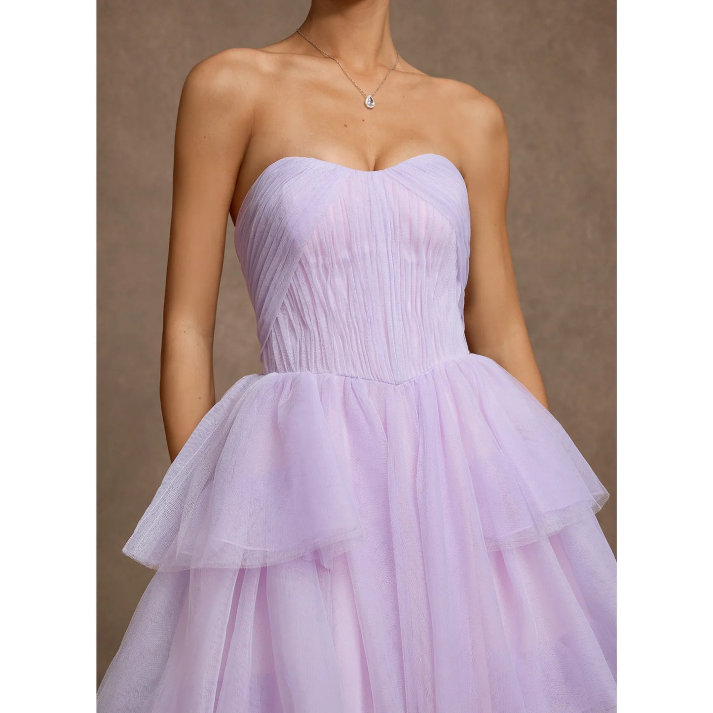 Elegant A-Line Sweetheart Sleeveless Tiered Ruffle Lavender Floor-Length Wedding Gown