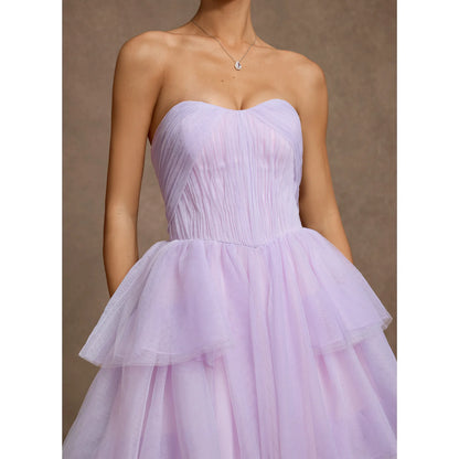 Elegant A-Line Sweetheart Sleeveless Tiered Ruffle Lavender Floor-Length Wedding Gown