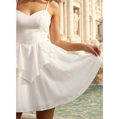 Elegant A-Line Sweetheart Sleeveless Tiered Ruffle White Short Homecoming Dresses For Women