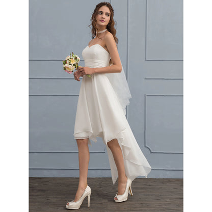 Elegant A-Line Sweetheart Strapless Chic Ivory High-Low Wedding Dresses Brides Gown