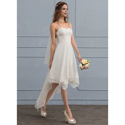 Elegant A-Line Sweetheart Strapless Chic Ivory High-Low Wedding Dresses Brides Gown