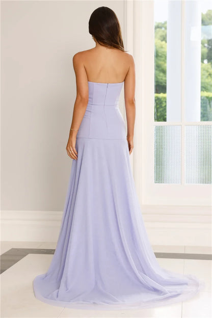 Elegant A-Line Sweetheart Strapless High Slit Lavender Floor-Length Prom Dress Gown