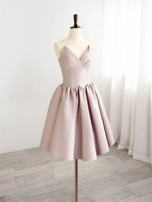Elegant A-Line Sweetheart Strapless Pleated Corset Dusty Pink Short Homecoming Dress