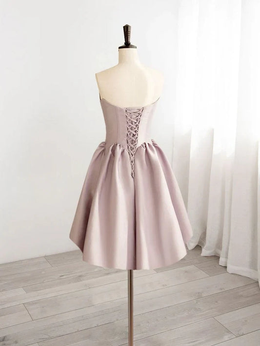 Elegant A-Line Sweetheart Strapless Pleated Corset Dusty Pink Short Homecoming Dress