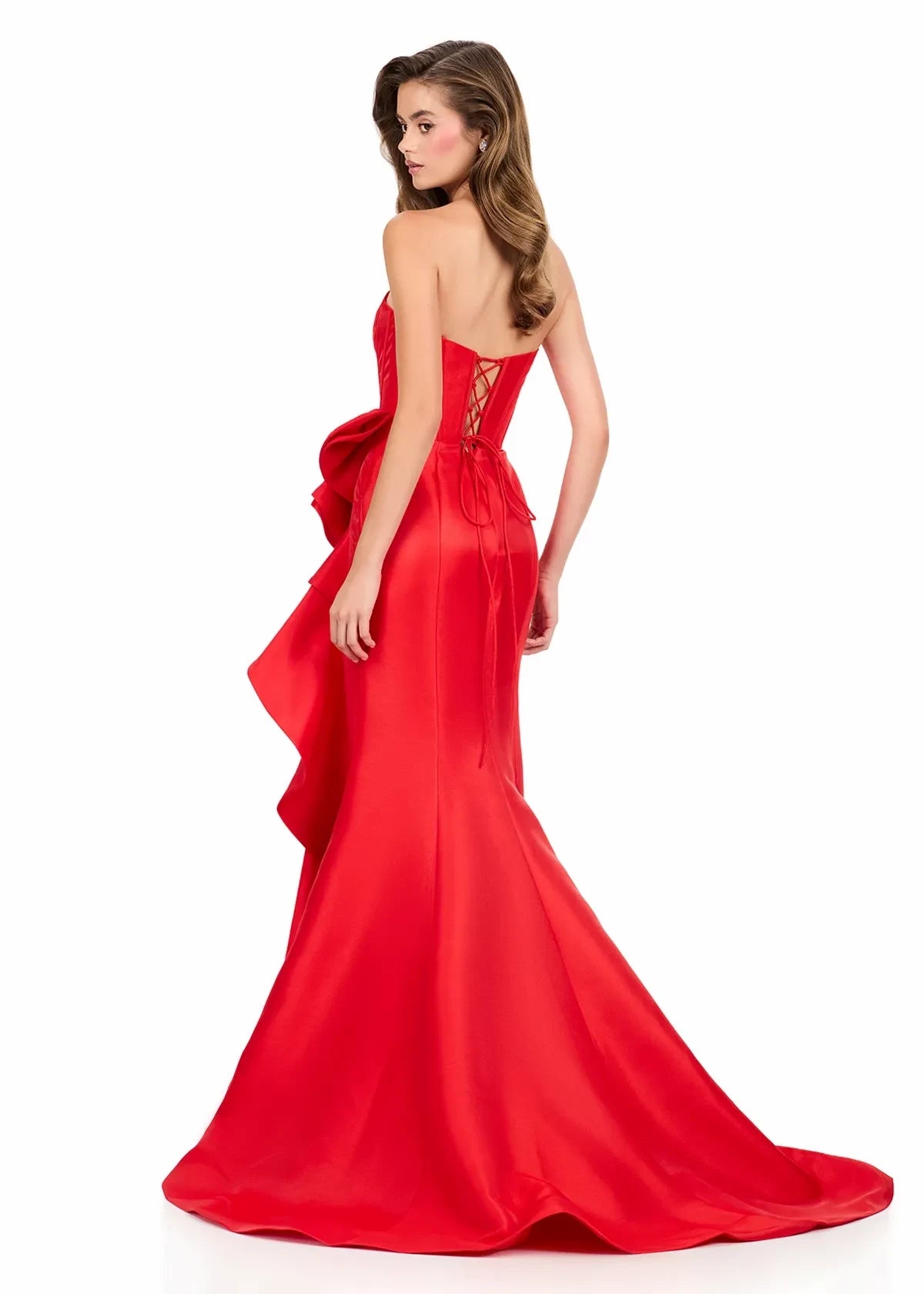 Elegant A-Line Sweetheart Strapless Ruffled Slit Red Floor-Length Evening Gown