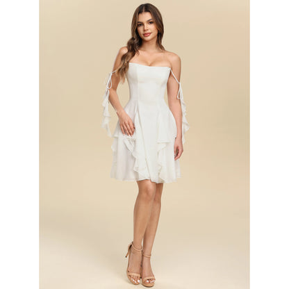 Elegant A-Line Sweetheart Strapless Ruffled Tiered White Short Homecoming Dress Women's