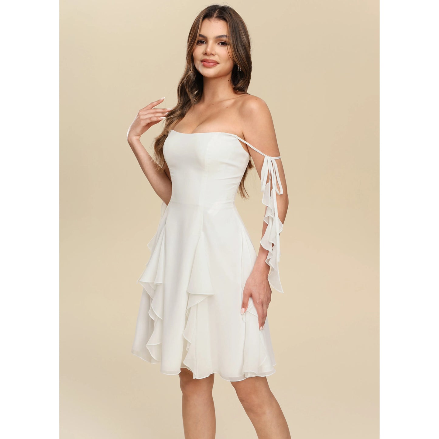Elegant A-Line Sweetheart Strapless Ruffled Tiered White Short Homecoming Dress Women's