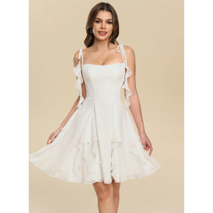 Elegant A-Line Sweetheart Strapless Ruffled Tiered White Short Homecoming Dress Women's
