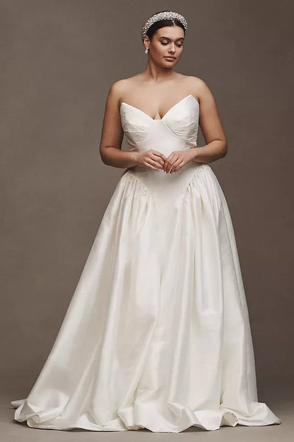 Elegant A-Line Sweetheart Strapless Timeless Ivory Floor-Length Wedding Gown