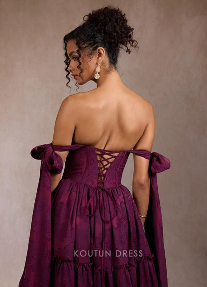 Elegant A-Line Sweetheart Tiered High-Slit Deep Plum Floor-Length Prom Dresses