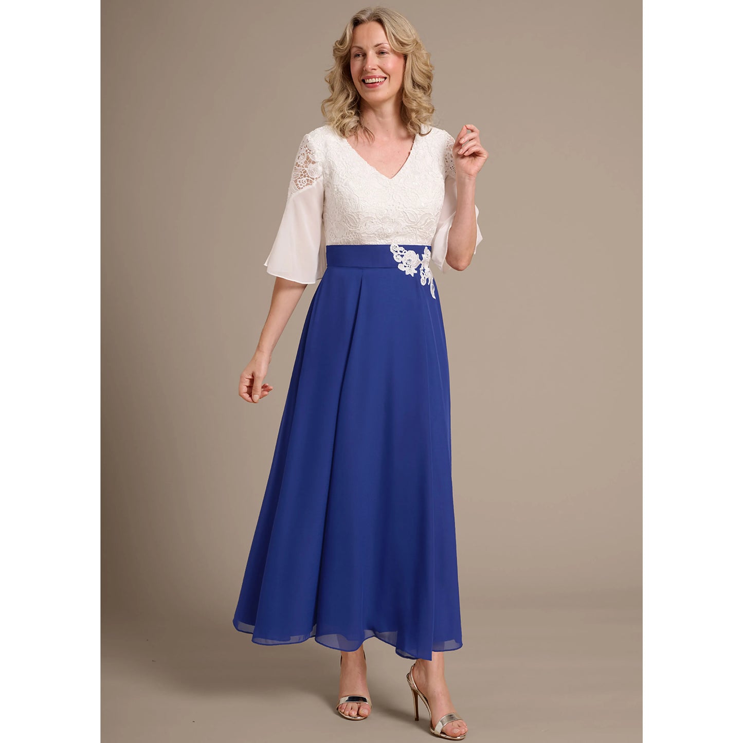 Elegant A-Line V-Neck Bell Sleeve Lace Royal Blue Mother of the Bride Gown