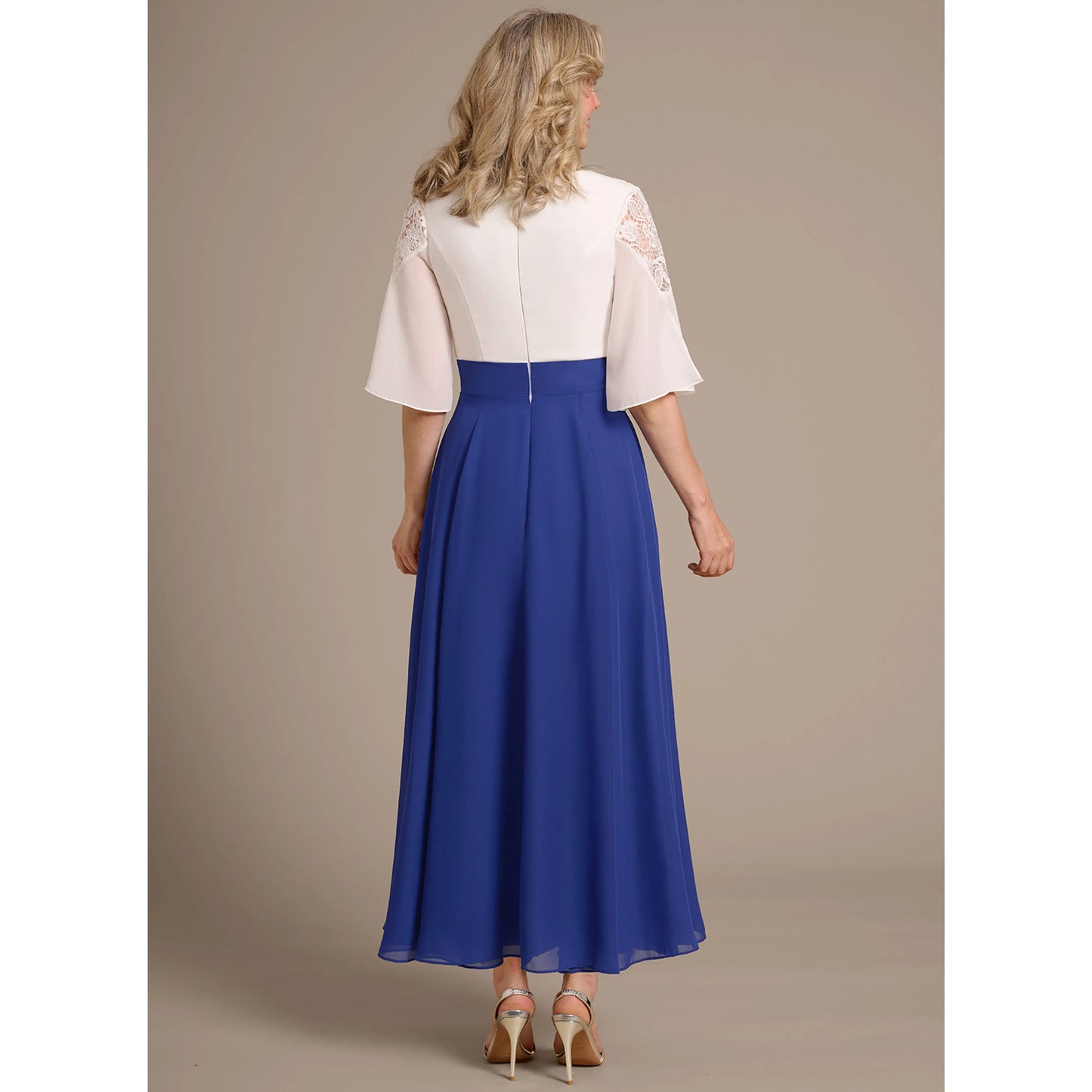 Elegant A-Line V-Neck Bell Sleeve Lace Royal Blue Mother of the Bride Gown