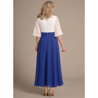 Elegant A-Line V-Neck Bell Sleeve Lace Royal Blue Mother of the Bride Gown