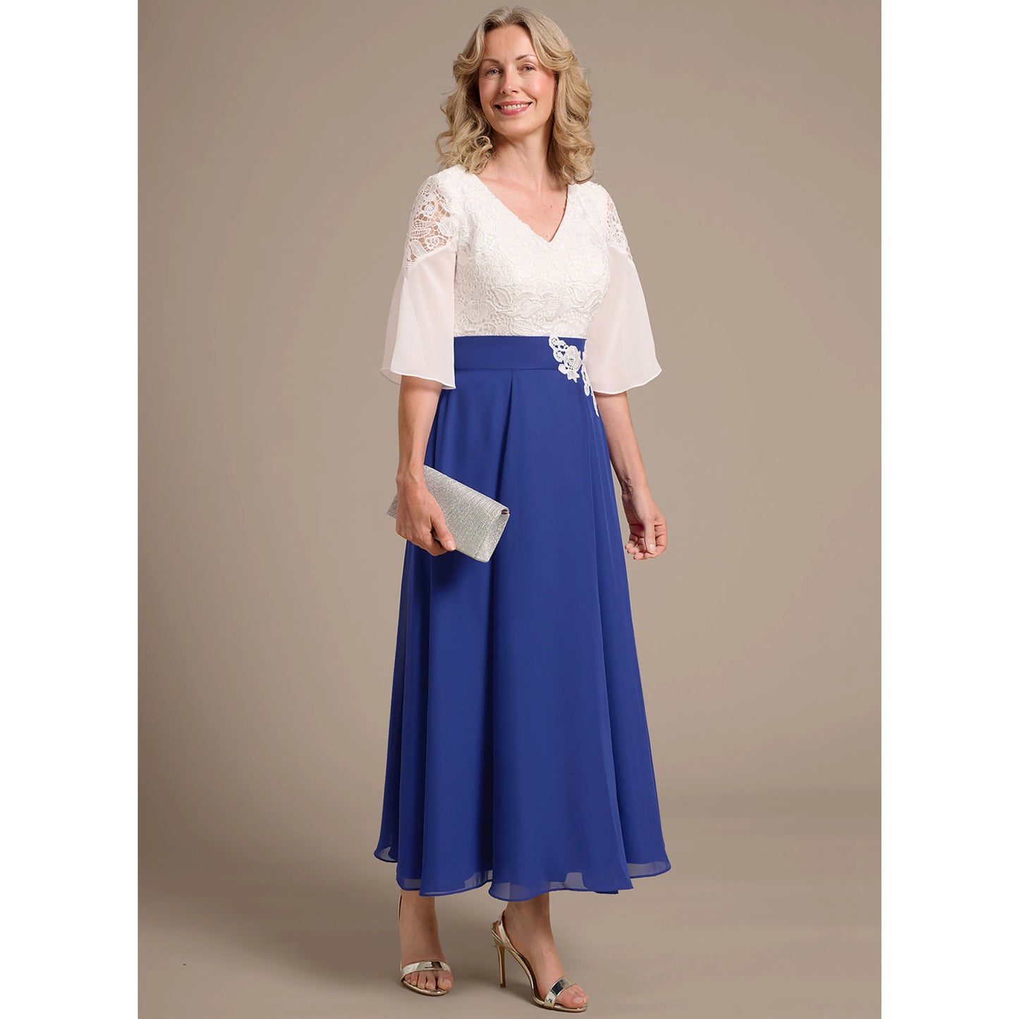 Elegant A-Line V-Neck Bell Sleeve Lace Royal Blue Mother of the Bride Gown