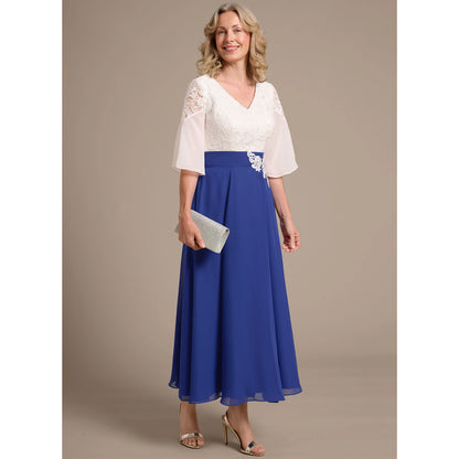 Elegant A-Line V-Neck Bell Sleeve Lace Royal Blue Mother of the Bride Gown