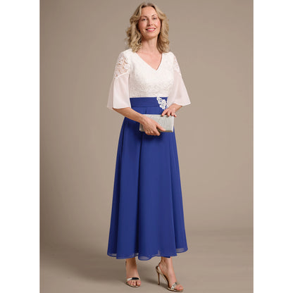 Elegant A-Line V-Neck Bell Sleeve Lace Royal Blue Mother of the Bride Gown