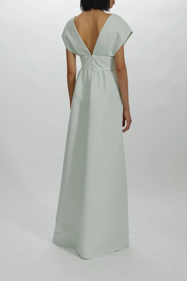 Elegant A-Line V-Neck Cap Sleeve Chic Pale Sage Green Floor-Length Bridesmaid Dress