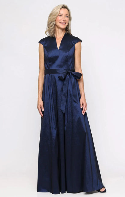 Elegant A-Line V-Neck Cap Sleeve Navy Blue Mother of the Bride Gown