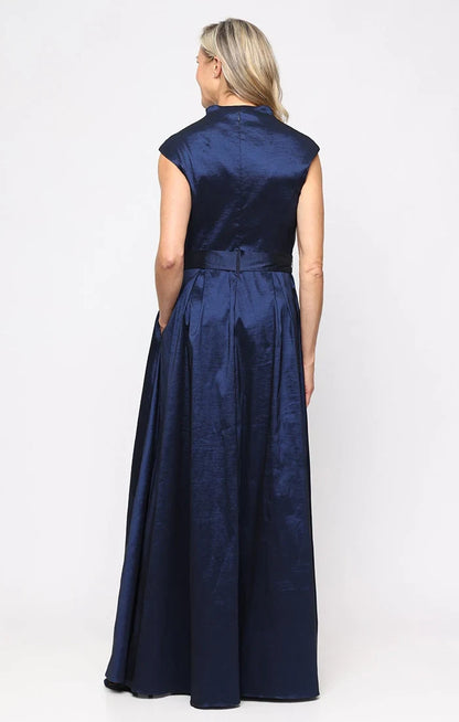 Elegant A-Line V-Neck Cap Sleeve Navy Blue Mother of the Bride Gown