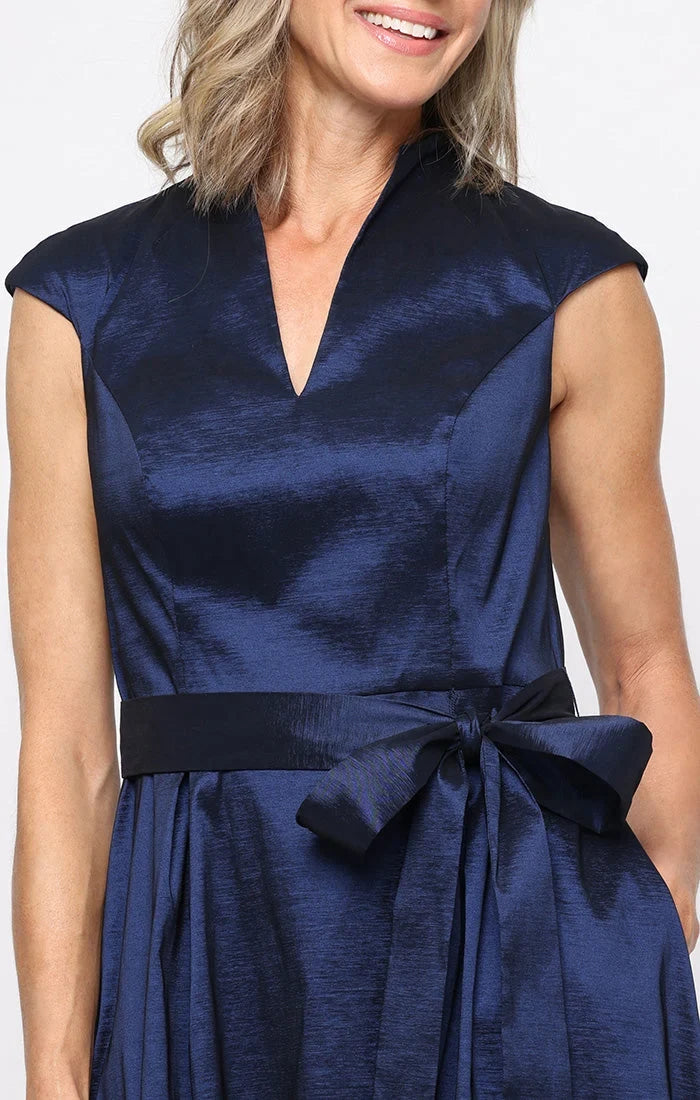 Elegant A-Line V-Neck Cap Sleeve Navy Blue Mother of the Bride Gown