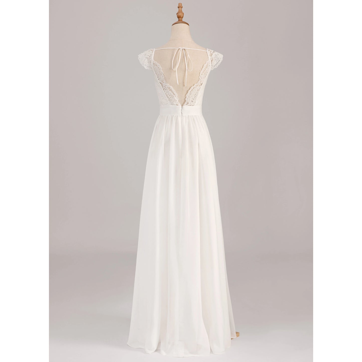 Elegant A-Line V-Neck Cap Sleeve Romantic White Floor-Length Wedding Dress Women