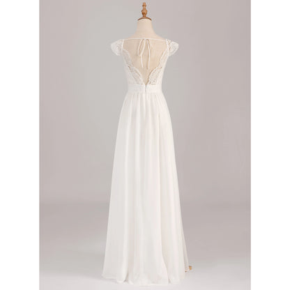 Elegant A-Line V-Neck Cap Sleeve Romantic White Floor-Length Wedding Dress Women