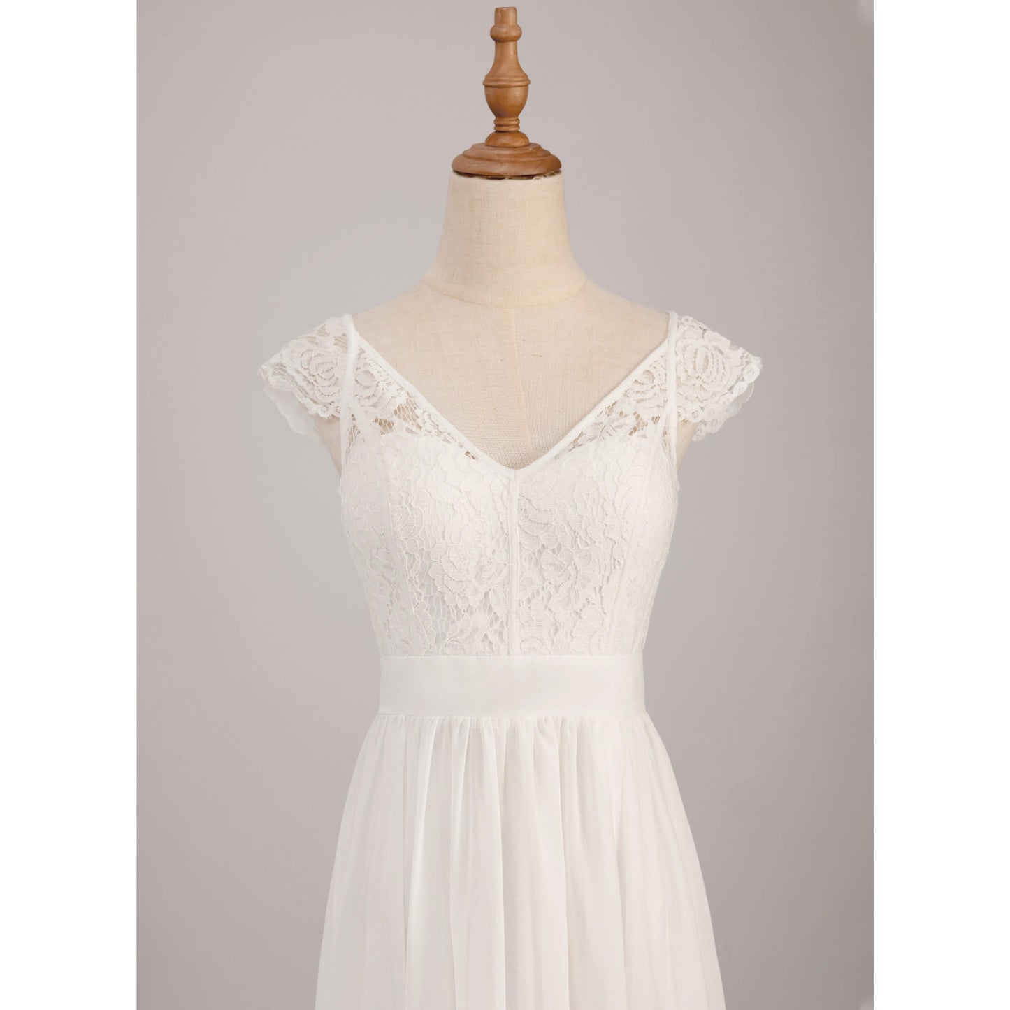 Elegant A-Line V-Neck Cap Sleeve Romantic White Floor-Length Wedding Dress Women