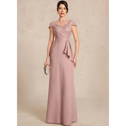 Elegant A-Line V-Neck Lace Ruffled Dusty Rose Floor-Length Mother of the Bride Gown