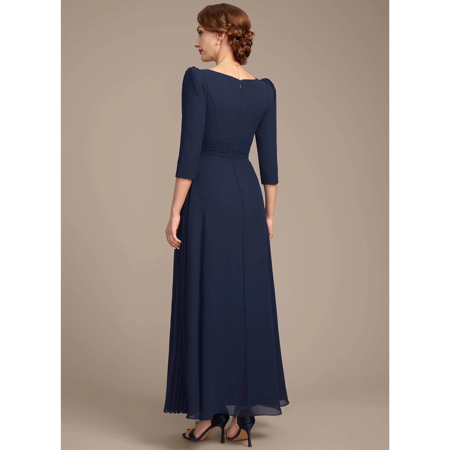 Elegant A-Line V-Neck Sequin Navy Floor-Length Mother of the Bride Gown