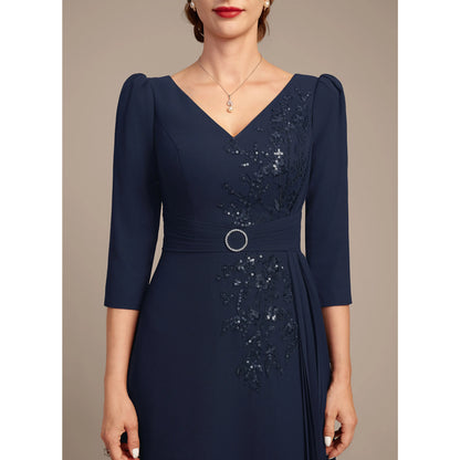 Elegant A-Line V-Neck Sequin Navy Floor-Length Mother of the Bride Gown