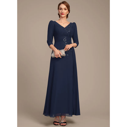 Elegant A-Line V-Neck Sequin Navy Floor-Length Mother of the Bride Gown