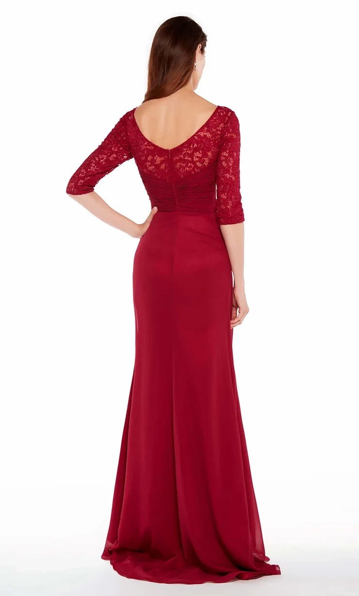 Elegant A-Line V-Neck Sleeved Ruched Beaded Burgundy Maxi Evening Dresses Women