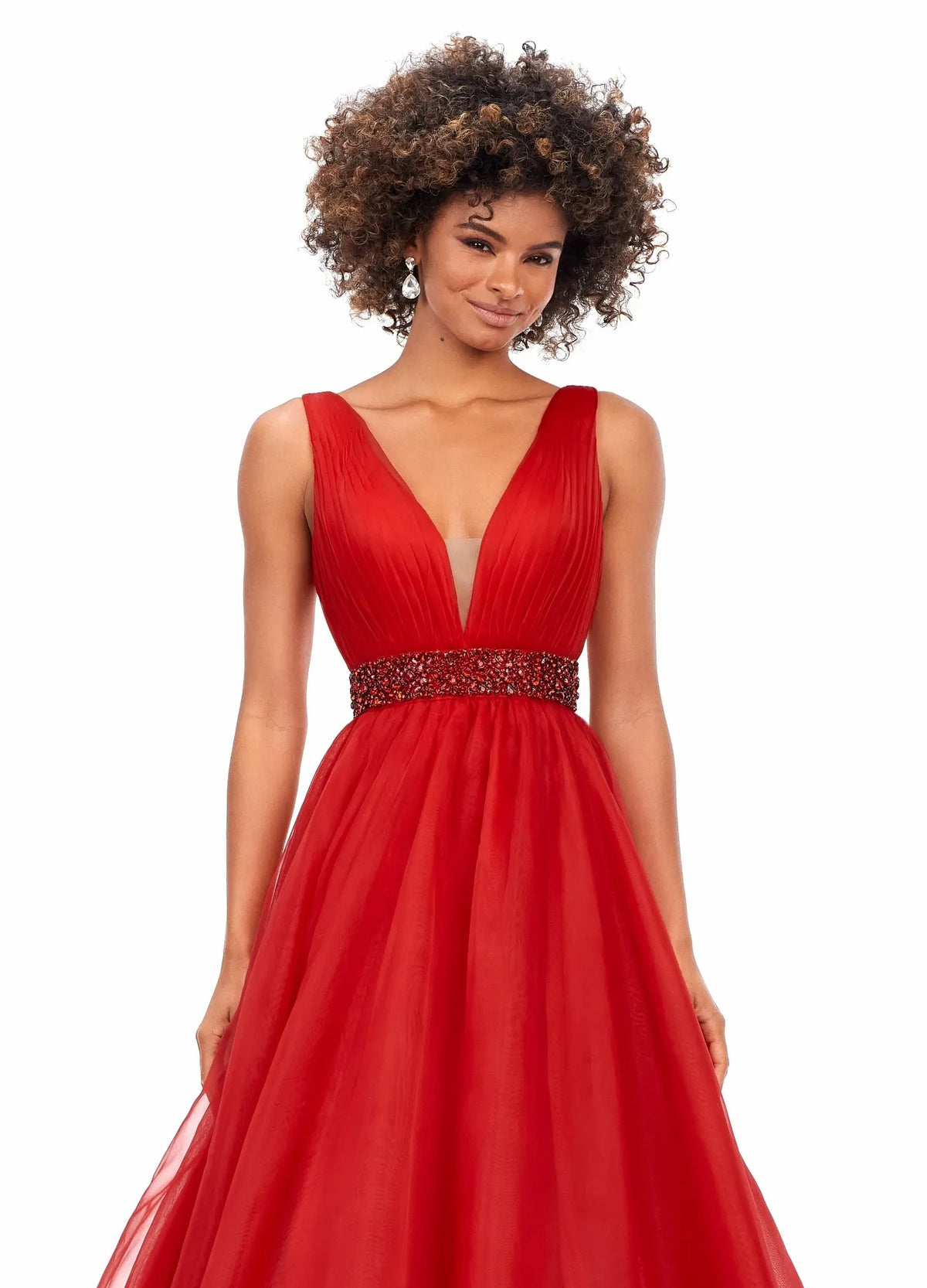 Elegant A-Line V-Neck Sleeveless Beaded Flowy Royal Blue Floor-Length Evening Dress