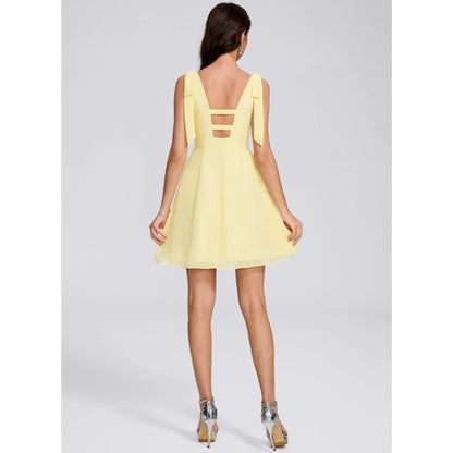 Elegant A-Line V-Neck Sleeveless Bow-Tie Short Yellow Homecoming Dress