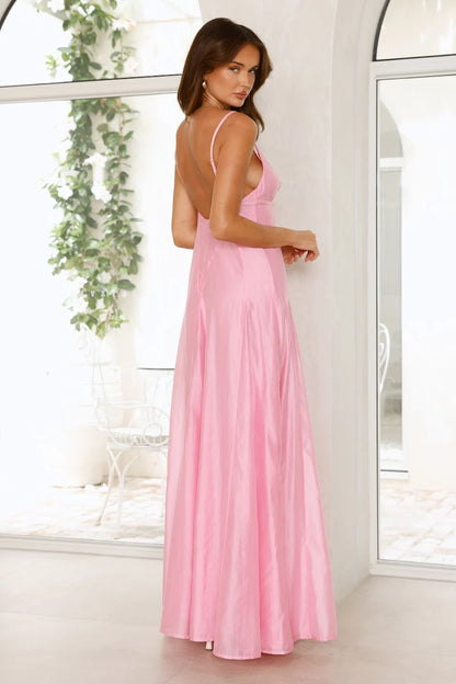 Elegant A-Line V-Neck Sleeveless Chic Pastel Pink Floor-Length Prom Dress