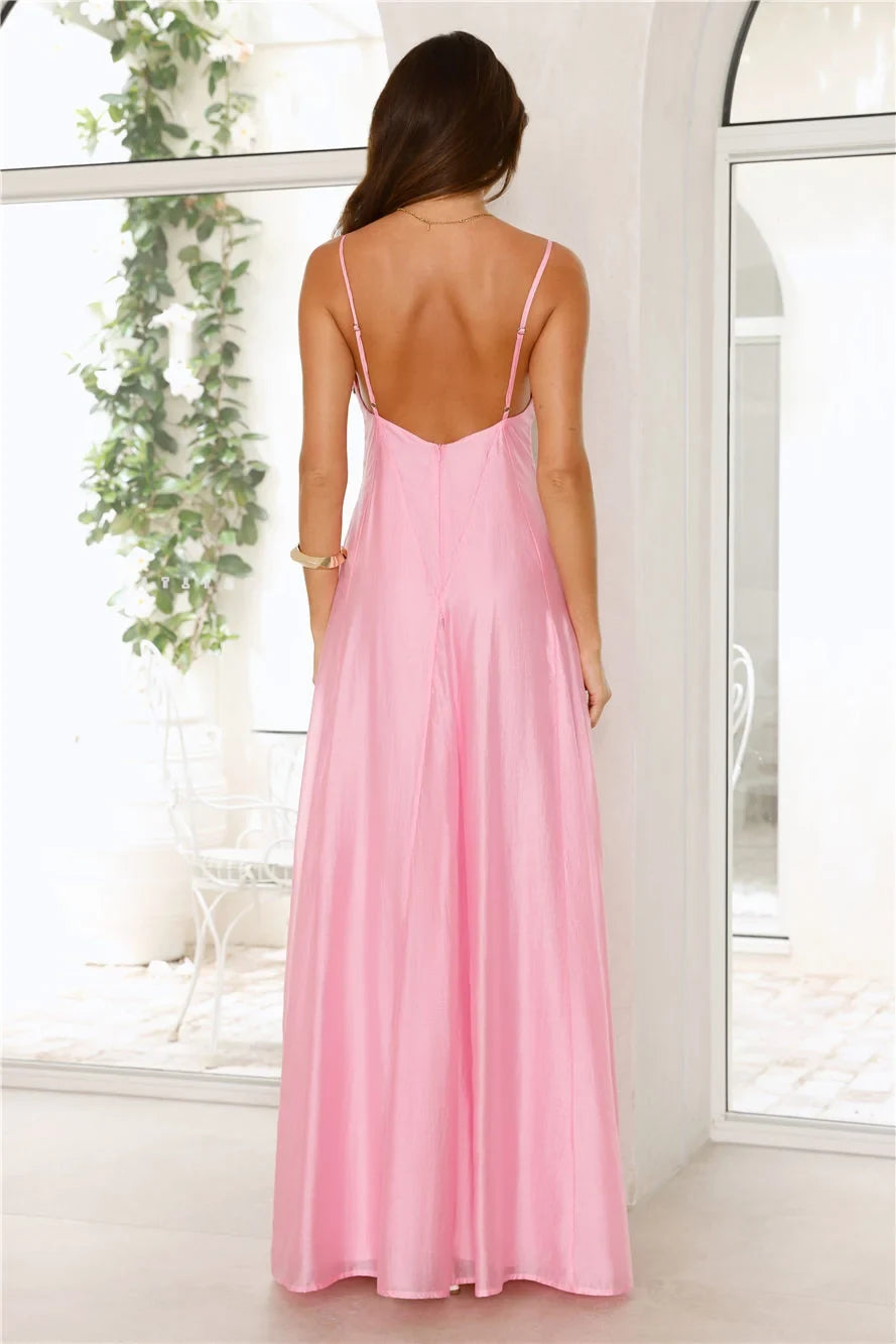 Elegant A-Line V-Neck Sleeveless Chic Pastel Pink Floor-Length Prom Dress