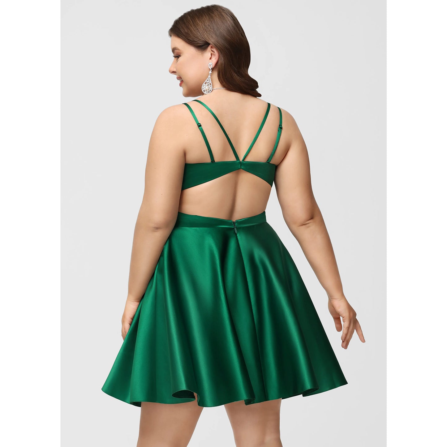 Elegant A-Line V-Neck Sleeveless Cutout Chic Emerald Short Homecoming Dress Plus Size
