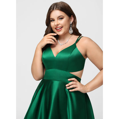 Elegant A-Line V-Neck Sleeveless Cutout Chic Emerald Short Homecoming Dress Plus Size