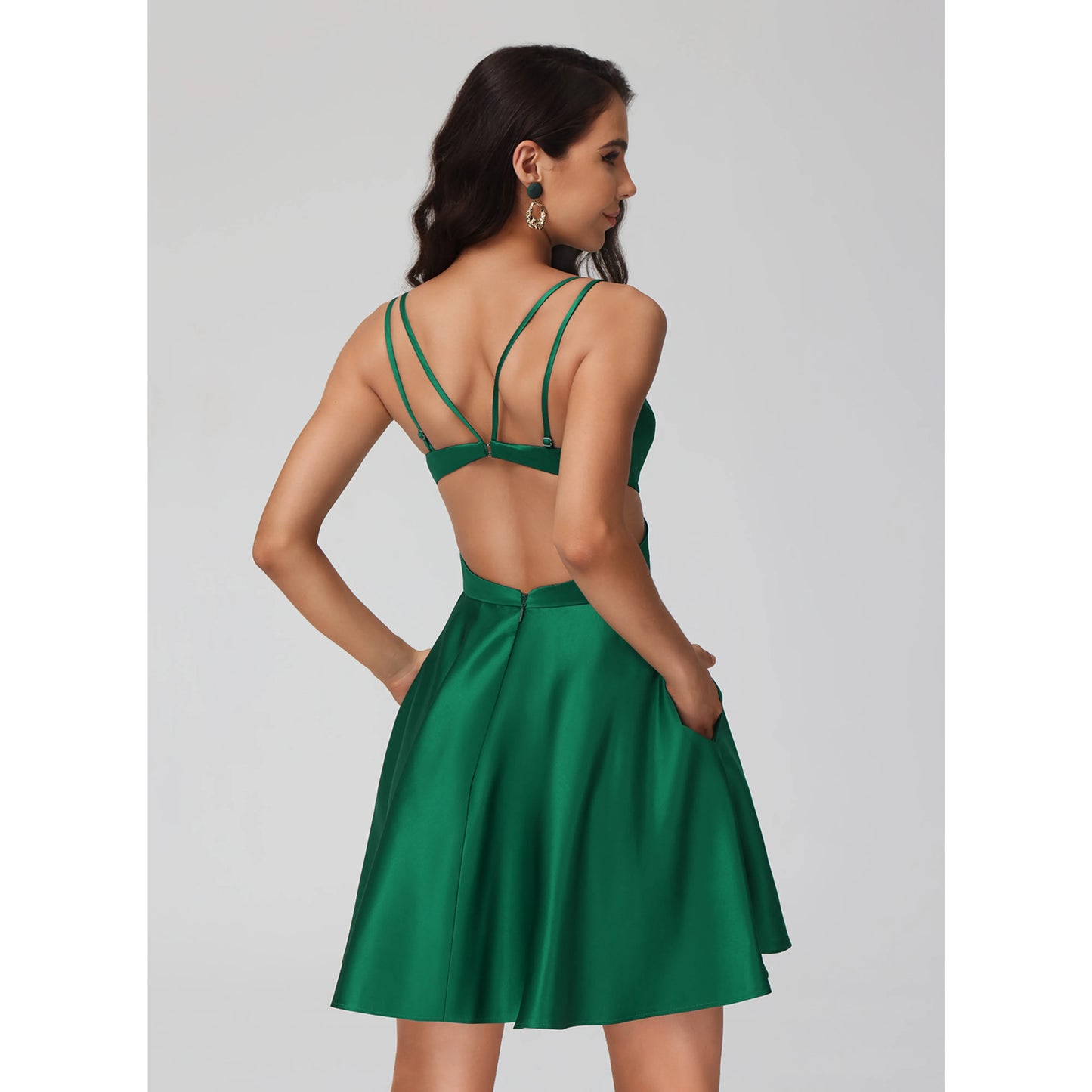 Elegant A-Line V-Neck Sleeveless Cutout Emerald Short Homecoming Dress