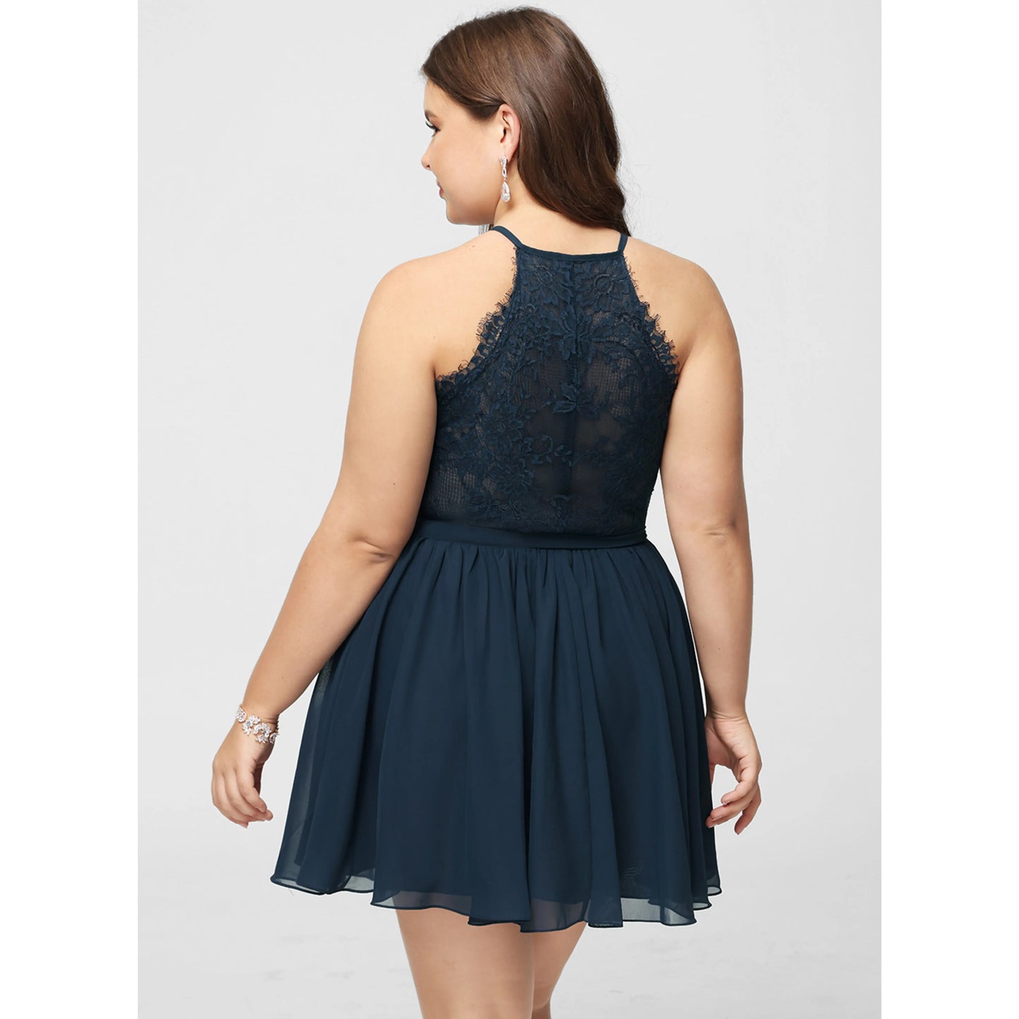 Elegant A-Line V-Neck Sleeveless Lace Back Chic Navy Short Homecoming Dress