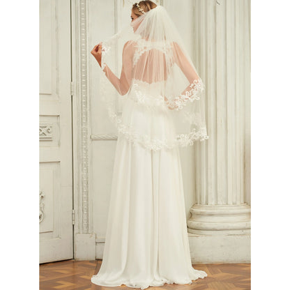 Elegant A-Line V-Neck Sleeveless Lace Bodice Ivory Floor-Length Wedding Gown
