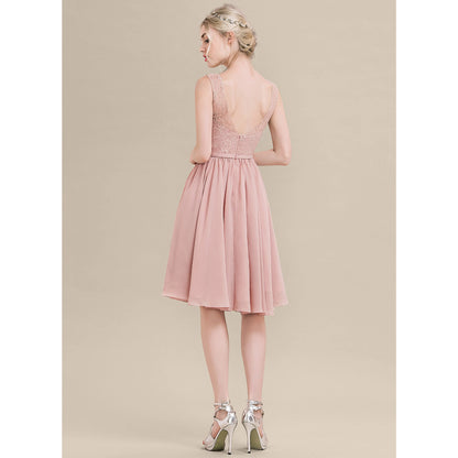 Elegant A-Line V-Neck Sleeveless Lace Bodice Pink Short Homecoming Dress