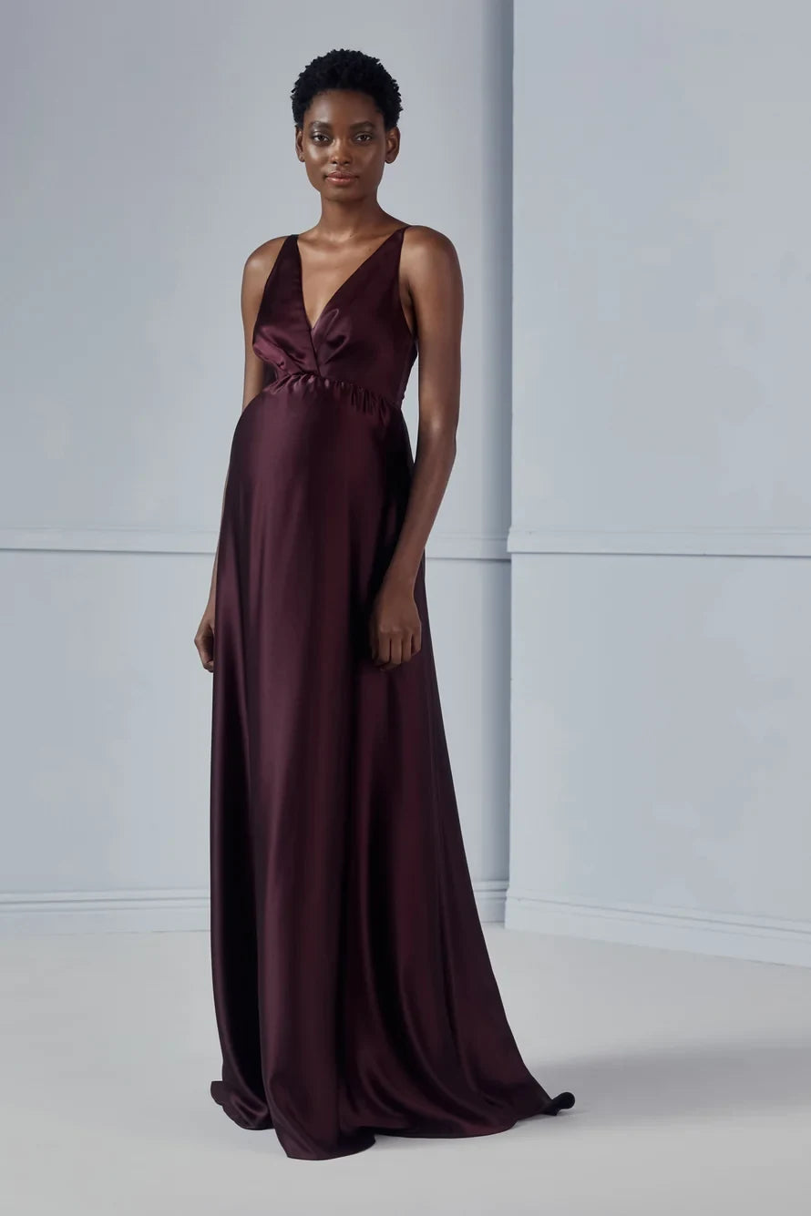 Elegant A-Line V-Neck Sleeveless Maternity Wrap Plum Floor Bridesmaid Dress