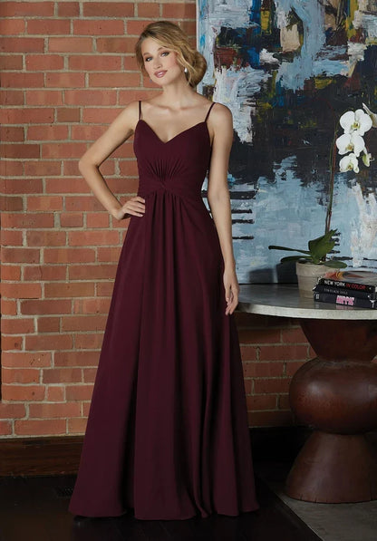 Elegant A-Line V-Neck Sleeveless Ruched Burgundy Long Bridesmaid Dress Women Gown