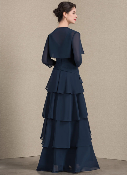 Elegant A-Line V-Neck Sleeveless Ruched Navy Blue High-Low Mother of the Bride Dress