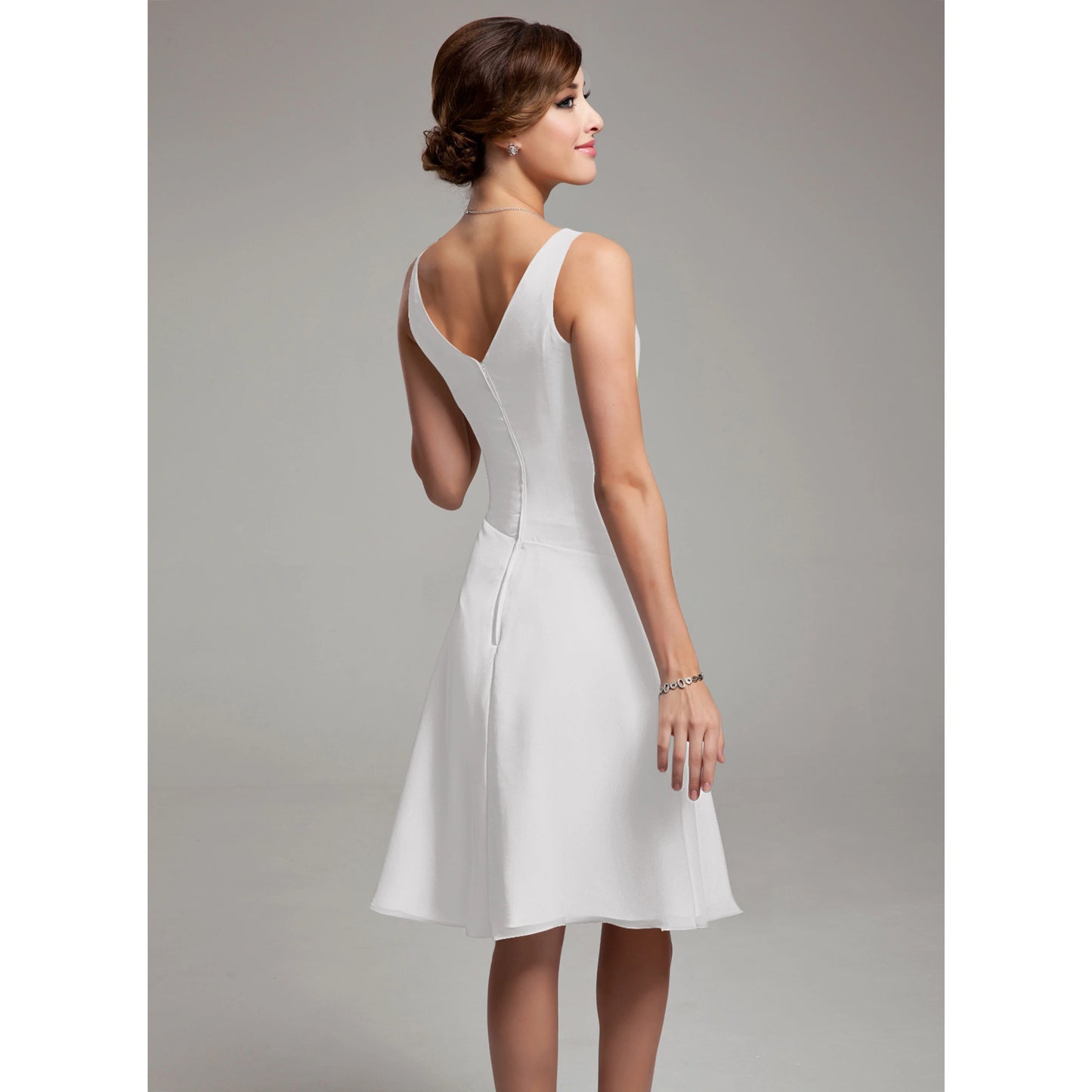 Elegant A-Line V-Neck Sleeveless Ruched Simple White Short Wedding Dress for Women