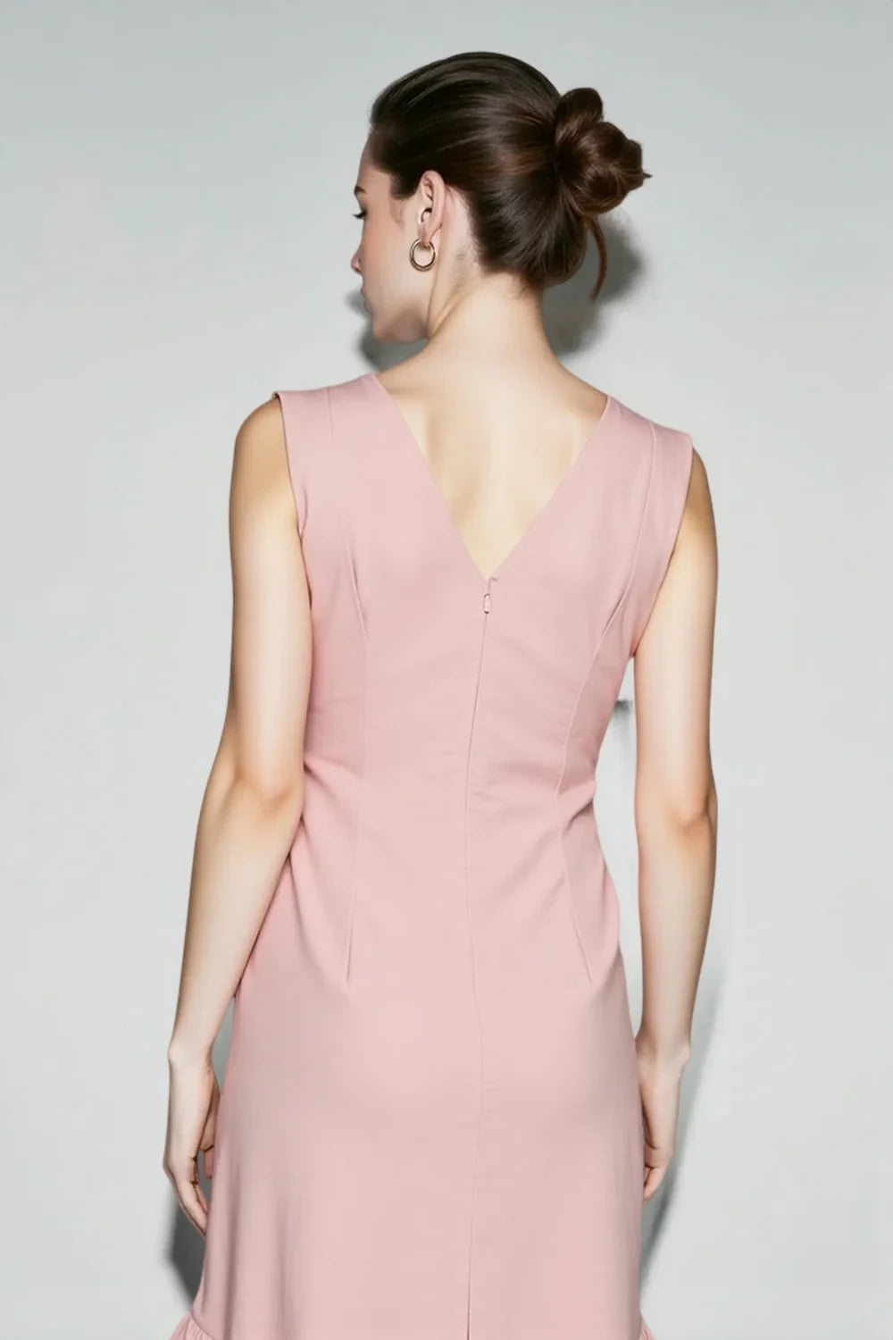 Elegant A-Line V-Neck Sleeveless Ruffled Dusty Pink Maxi Prom Gown