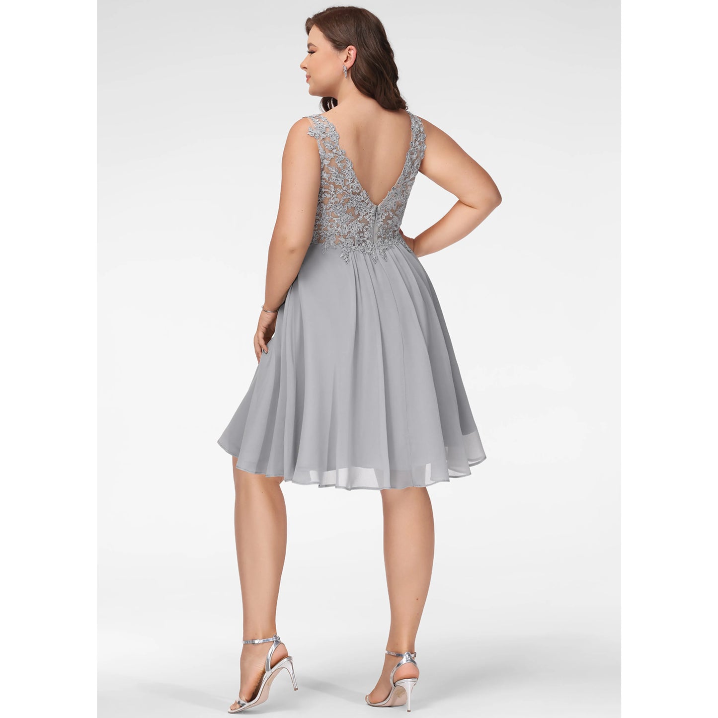 Elegant A-Line V-Neck Sleeveless Sparkly Flowy Grey Short Homecoming Dresses