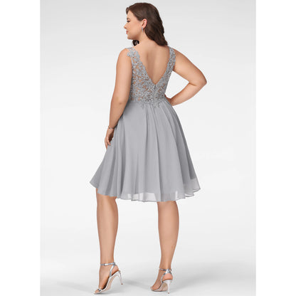 Elegant A-Line V-Neck Sleeveless Sparkly Flowy Grey Short Homecoming Dresses